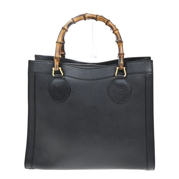 GUCCI Logo Bamboo Shoulder Hand Bag Leather Black GHW Italy 02YH265 - Picture 1 of 16